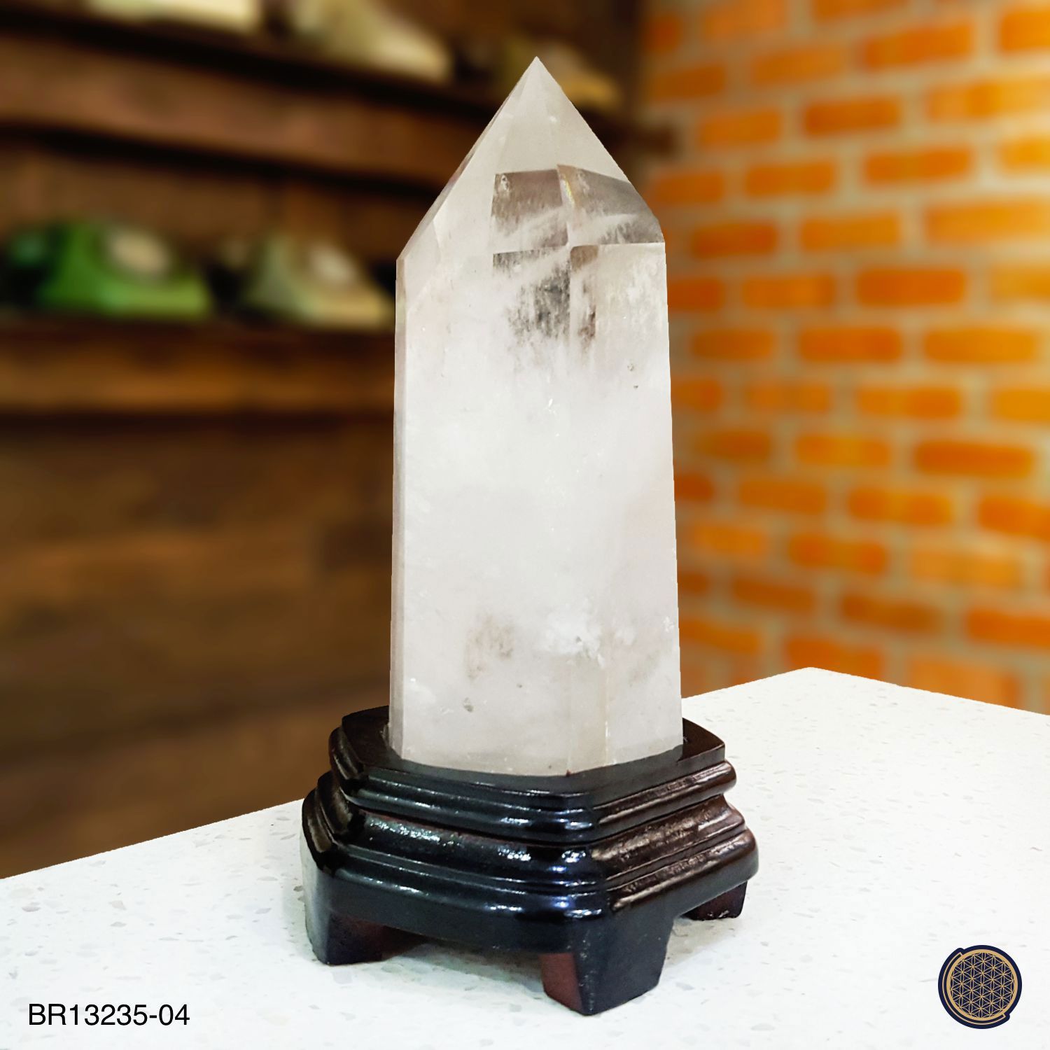 110mm x 200mm Clear Quartz Point With Wood Stand  