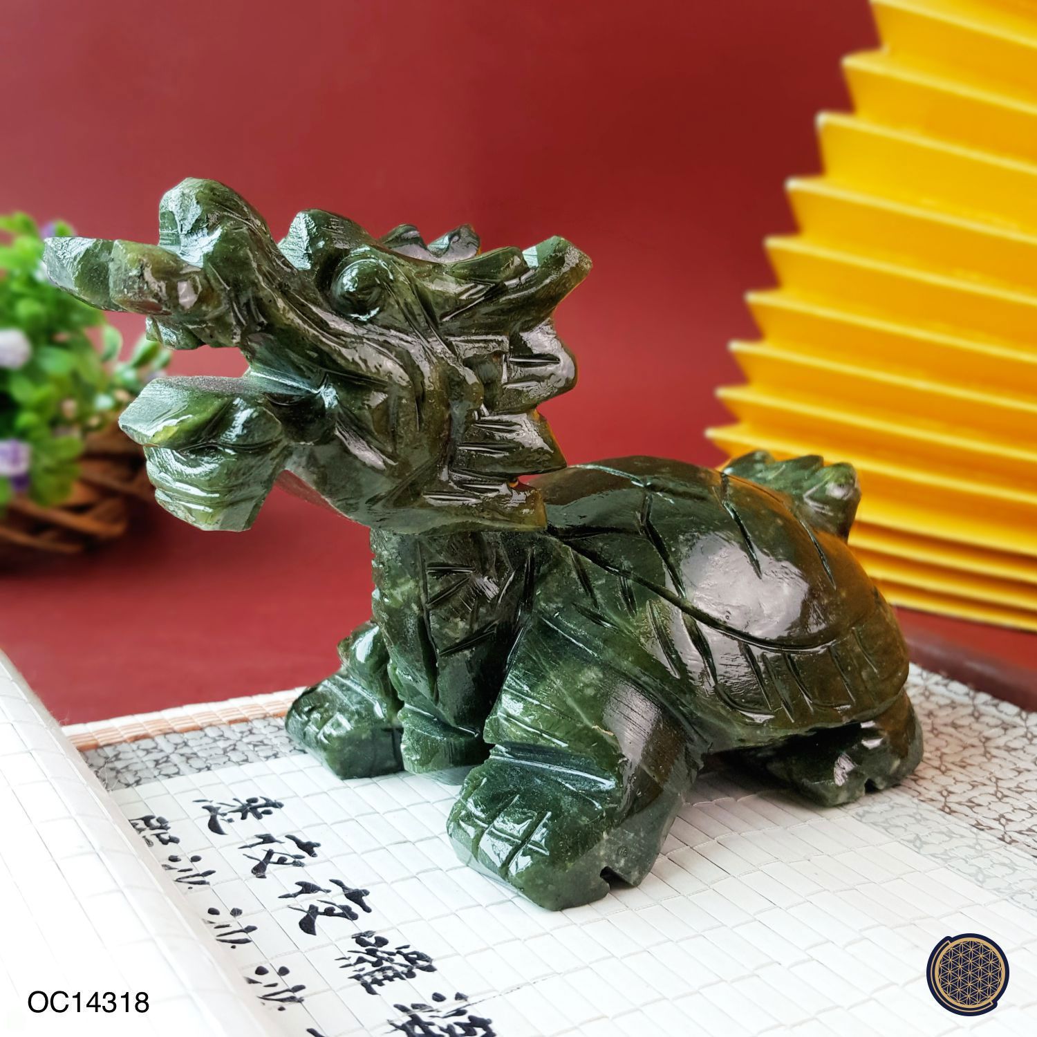127mm x 85mm Green Jasper Dragon Turtle Decoration